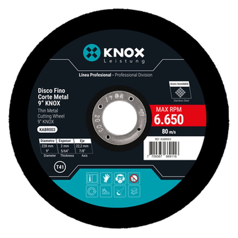 Disco fino corte metal-inox 9“ x 2.0mm x 7/8” knox