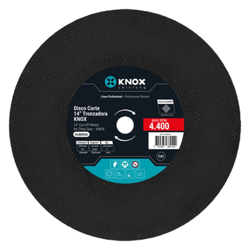 Disco abrasivo corte metal tronzadora 14“ x 3/32” x 1“ knox