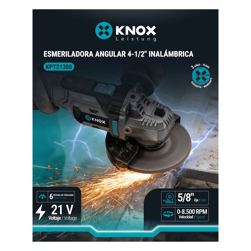[KPT21300] Esmeriladora / Pulidora angular inalambrica 4-1/2“ (115mm) brushless 21v - 8.500 rpm kn...