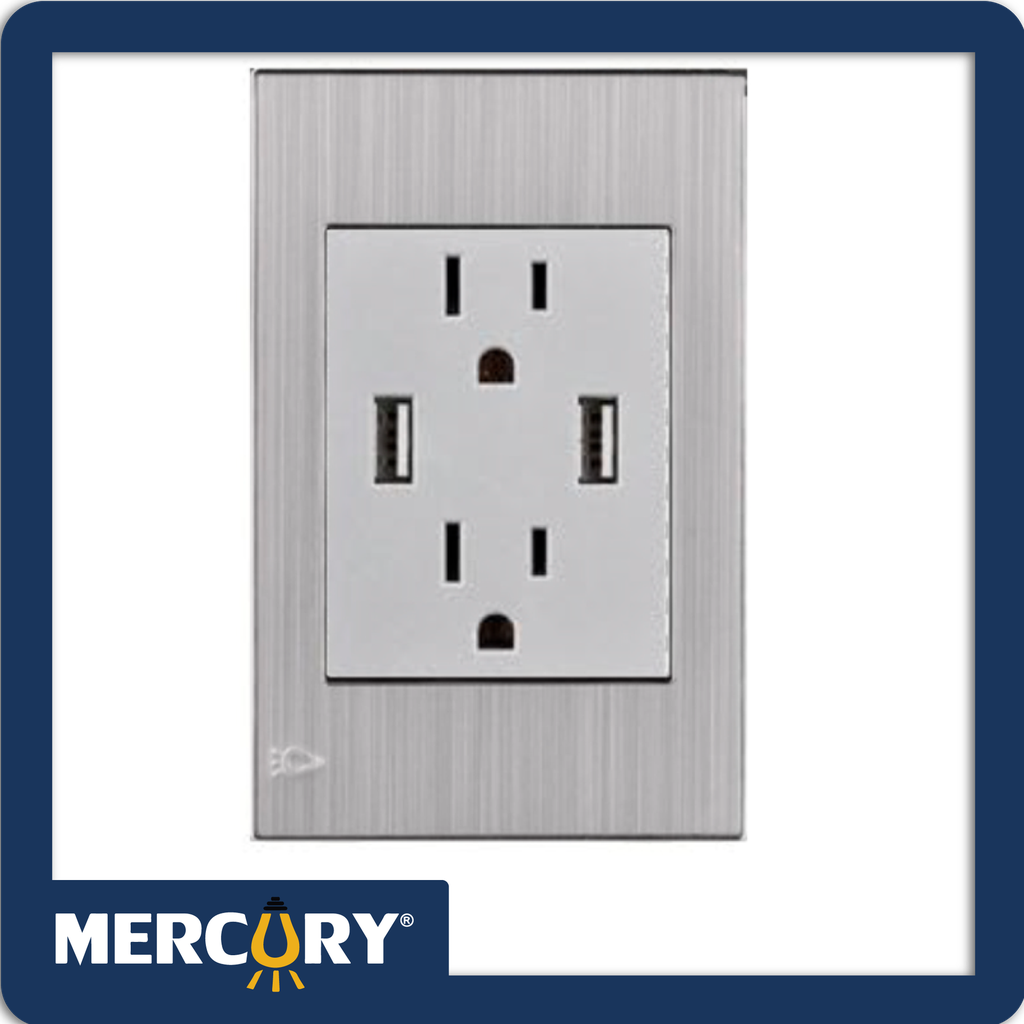 Toma sencilla polo tierra + usb x2 mercury stainless