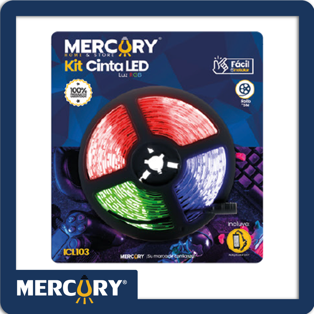 Kit blister cinta led rgb 5m (incluye controlador, adaptador, y control)