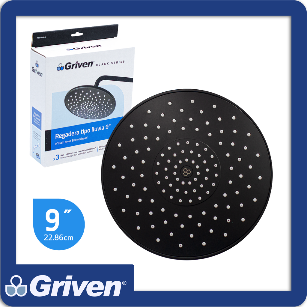Regadera tipo lluvia 9" negro pza