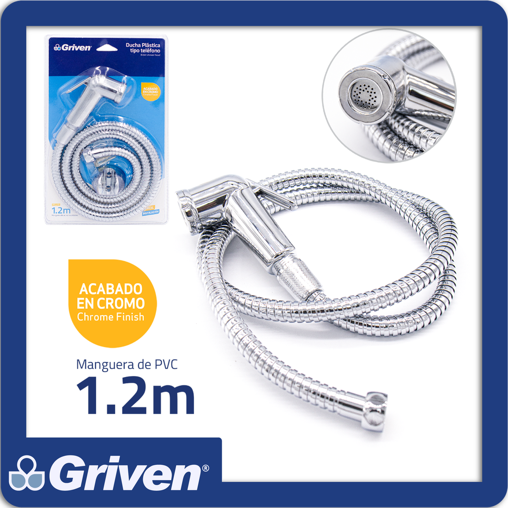 Ducha plastica p/baño tipo telefono con cadena 1.2m blister