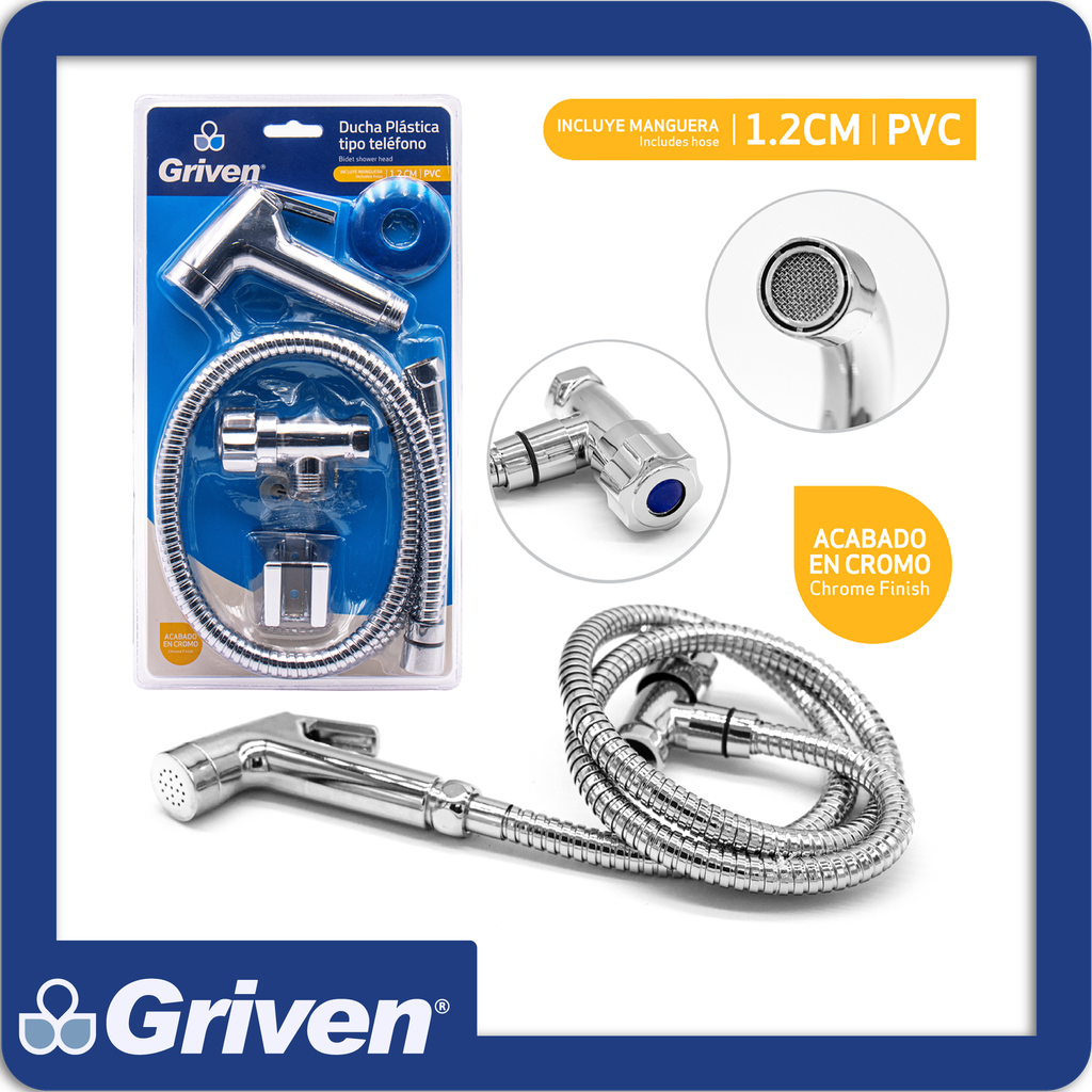 Ducha plastica p/baño tipo telefono con cadena 1.2cm blister