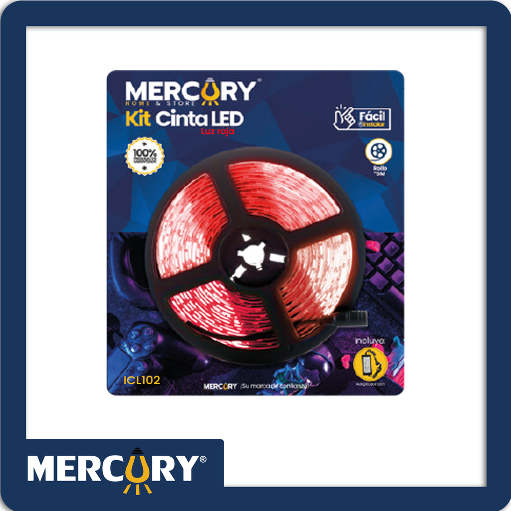 Kit blister cinta led 12v 5054 rojo 5m + adaptador 120v