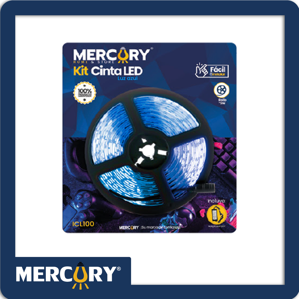 Kit blister cinta led 12v 5054 azul 5m + adaptador 120v