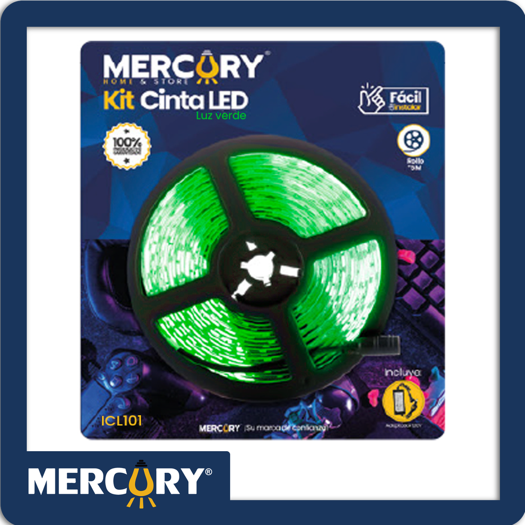Kit blister cinta led 12v 5054 verde 5m + adaptador 120v