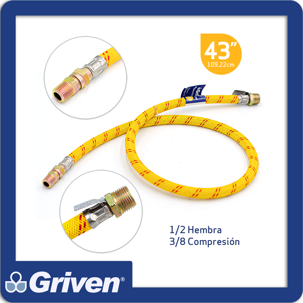 [A367-GH110] Manguera para estufa y horno de gas 1/2"hx3/8" c-46" largo