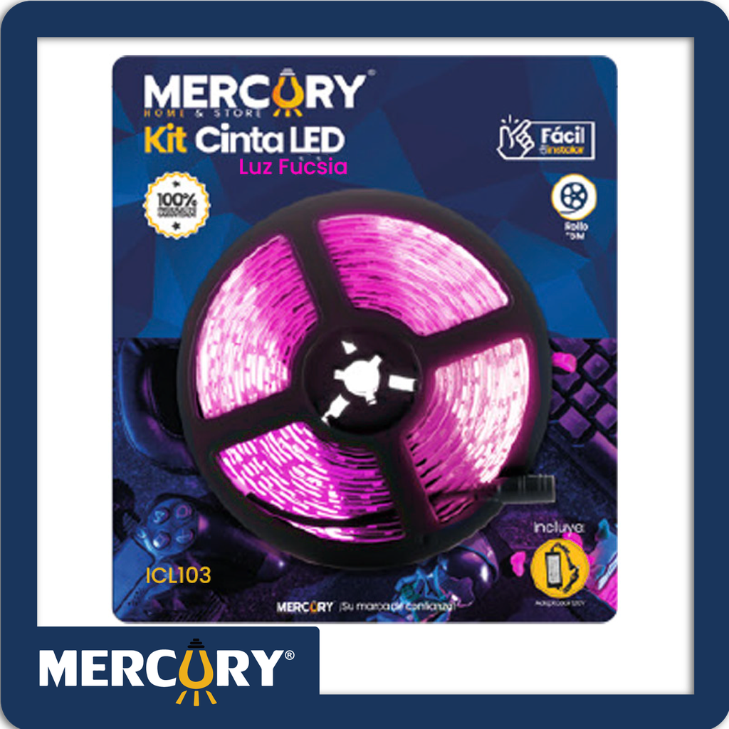 Kit blister cinta led 12v 5054 fucsia 5m + adaptador 120v