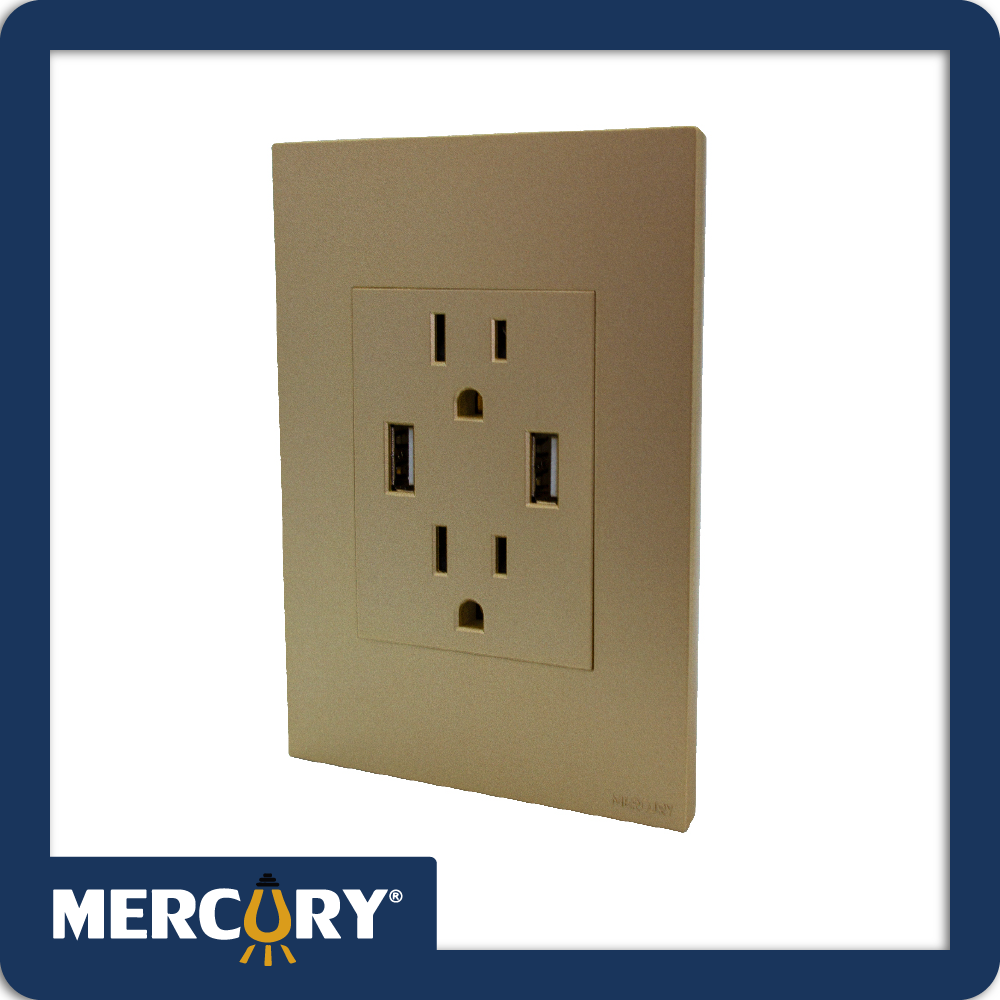 Toma doble polo tierra + usb x2 golden luxury