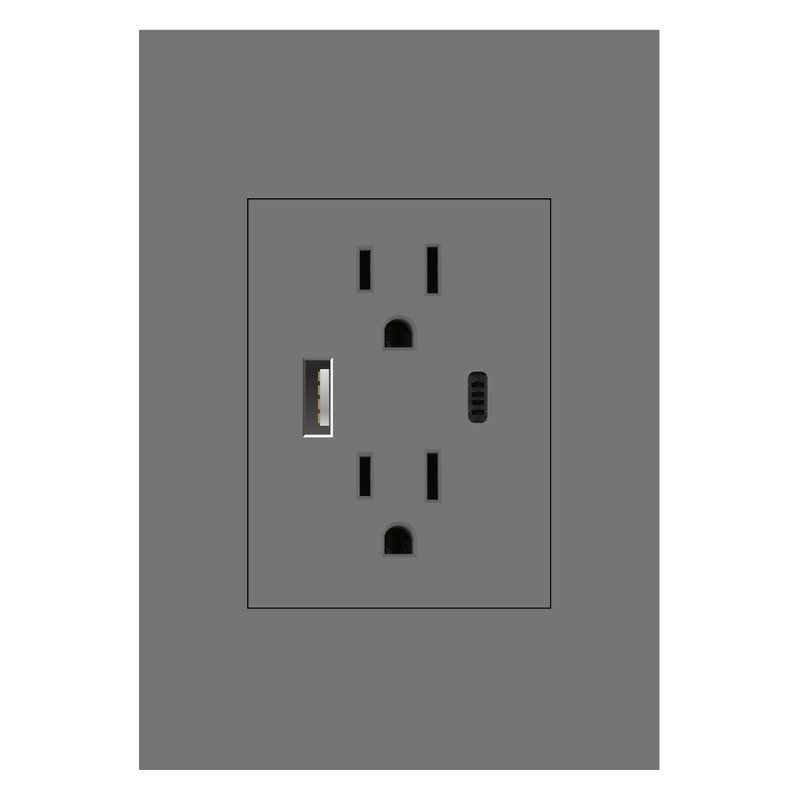 Toma doble polo tierra + usb x2 silver luxury