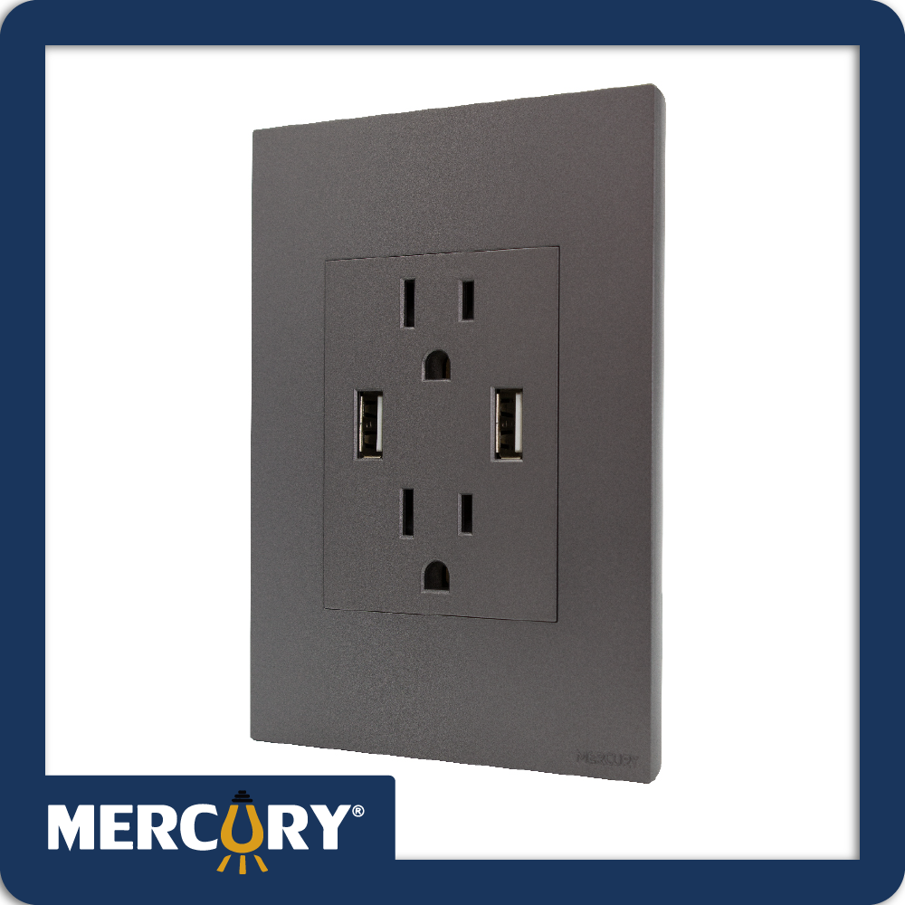 Toma doble polo tierra + usb x2 silver luxury