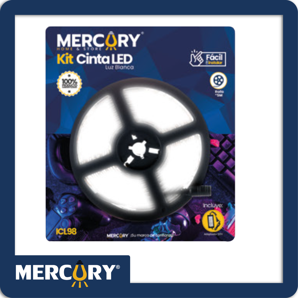 Kit blister cinta led 12v 5054 6500k blanca 5m + adaptador 120v