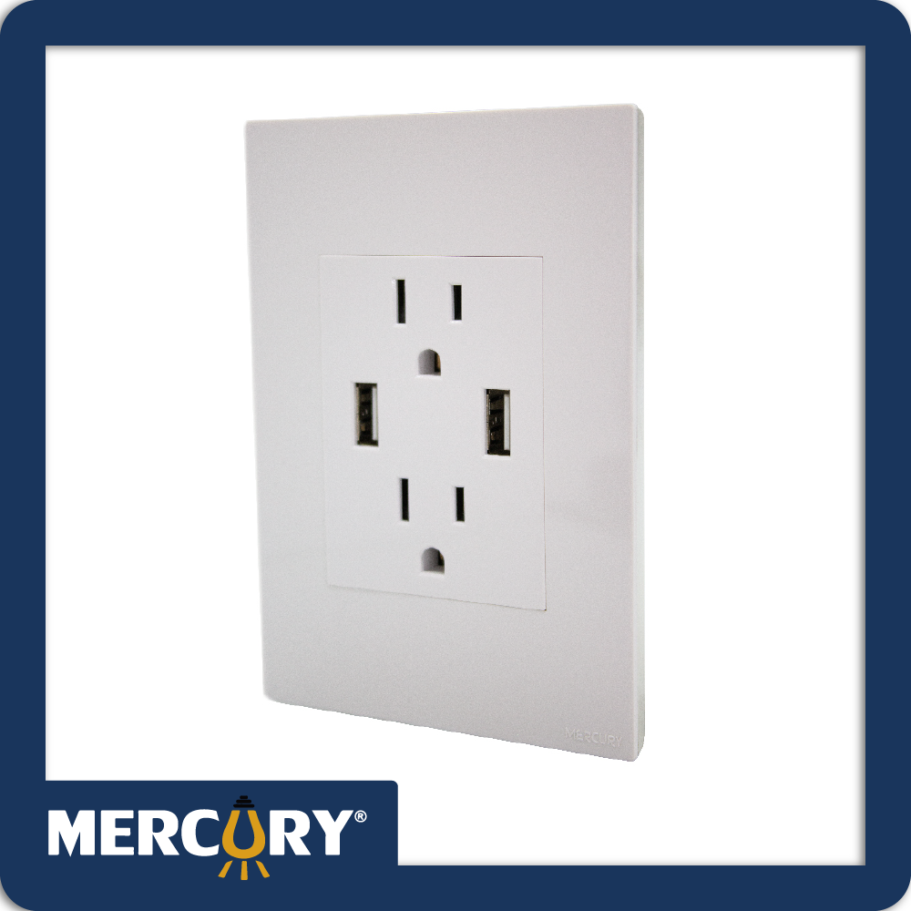 Toma doble  polo tierra + usb x2 white luxury