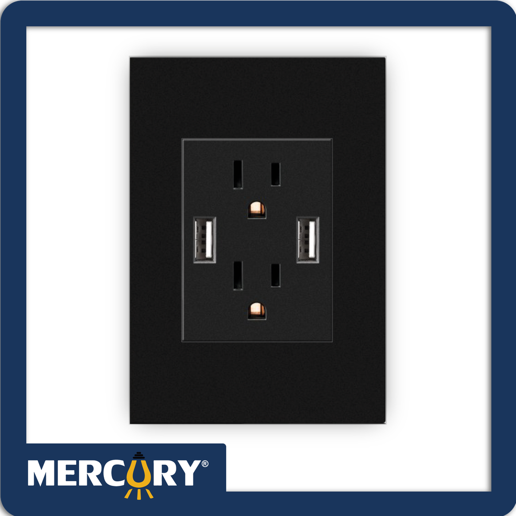 Toma doble polo tierra + usb x2 black luxury