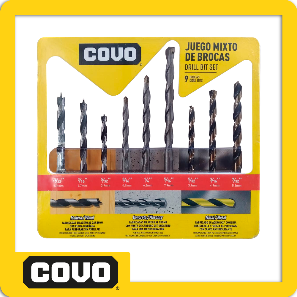 Juego de broca mixto 9 pzas (madera-metal-concreto) set