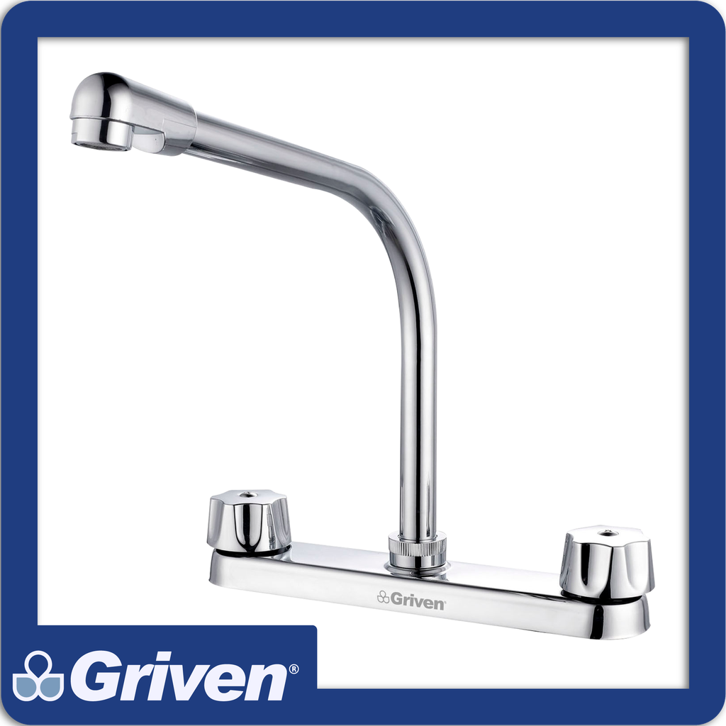 Grifo p/fregadero doble manija cuello tipo cobra 8"pza
