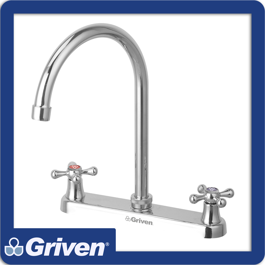 Grifo p/fregadero cuello alto doble manija mariposa 8" pza