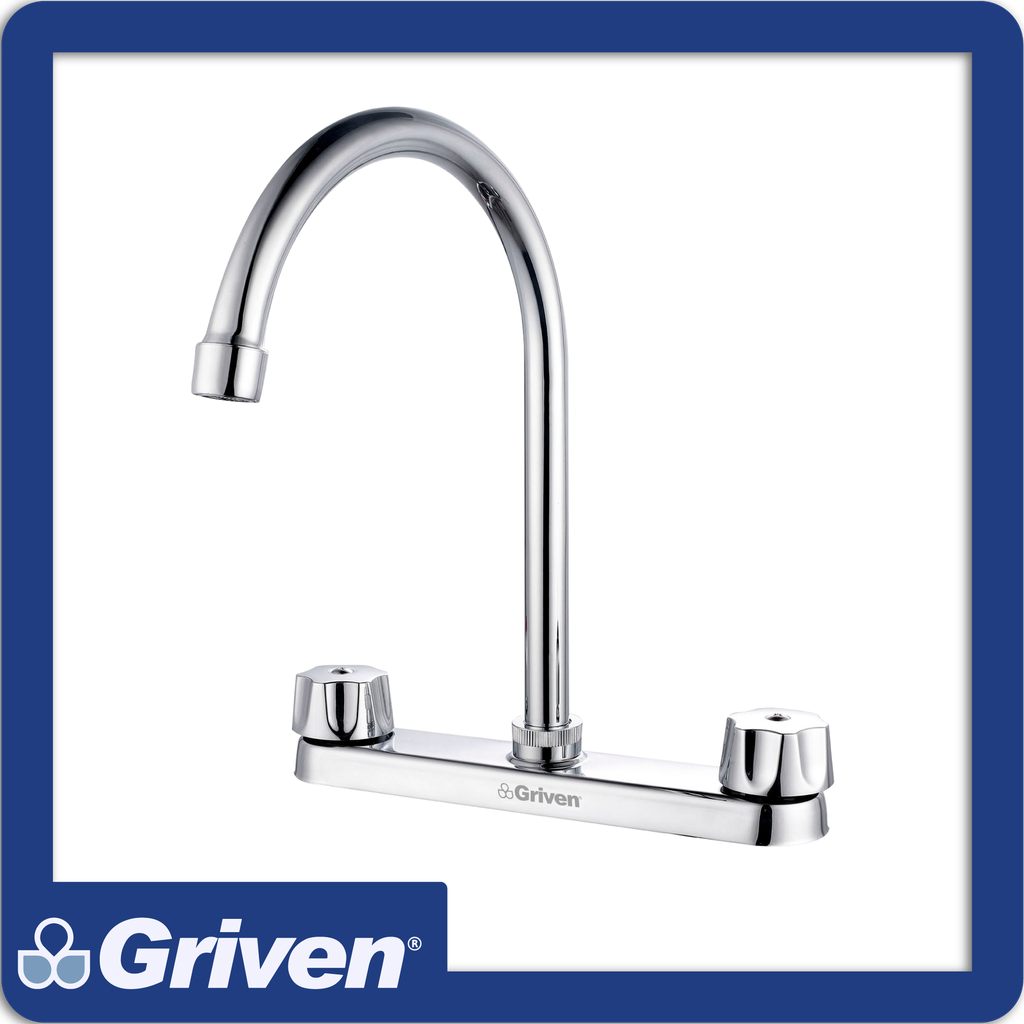 [A367-15061-K2] Grifo p/fregadero doble manija cuello alto 8" pza