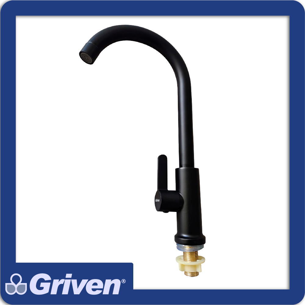 Grifo individual para fregadero cuello alto acero inxidable acabado negro mate