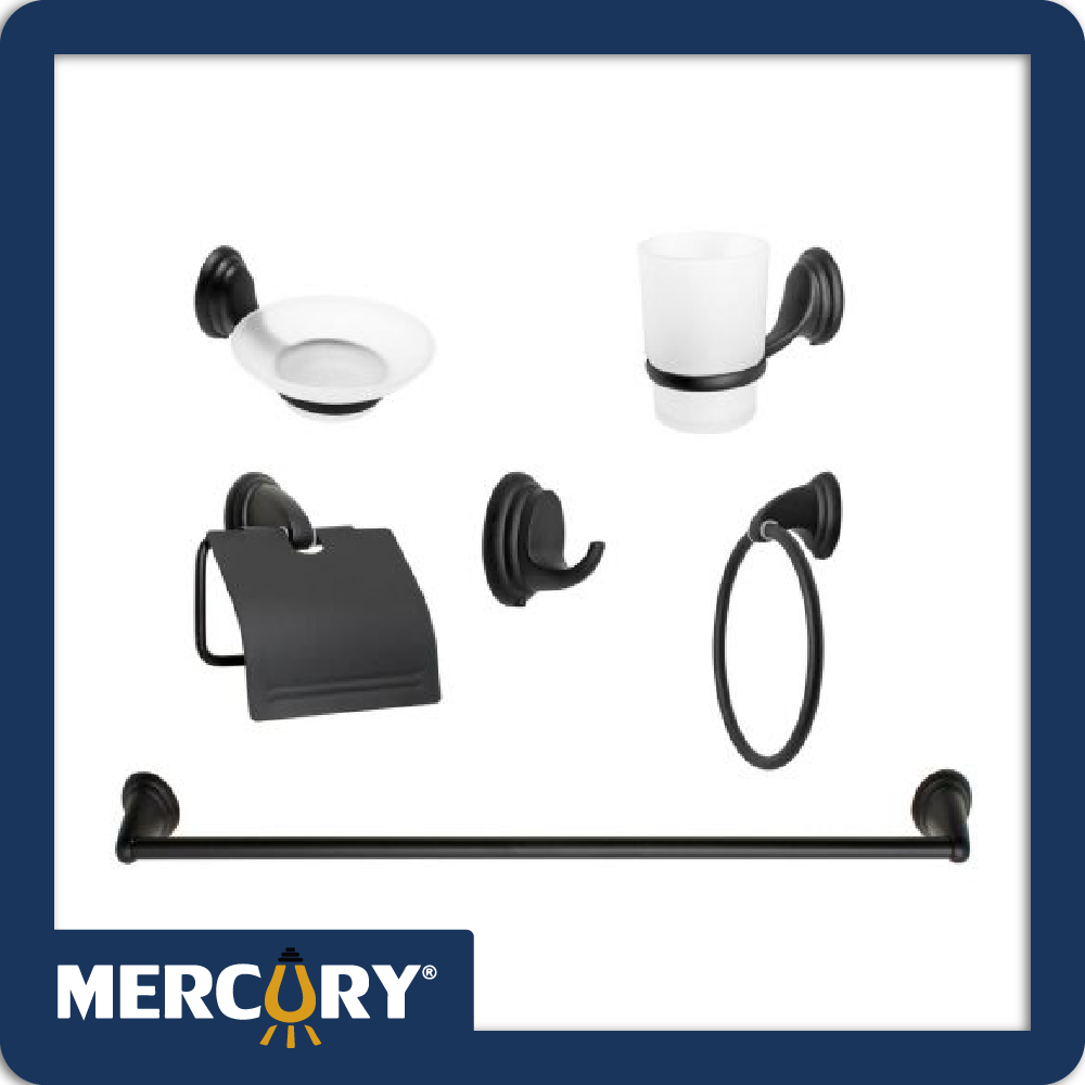 Juego de accesorios bano x6 acero negro mate