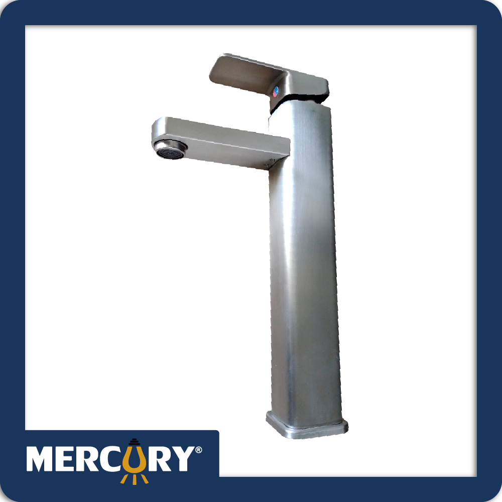 Llave lavamanos cromado acero inoxidable cuello alto