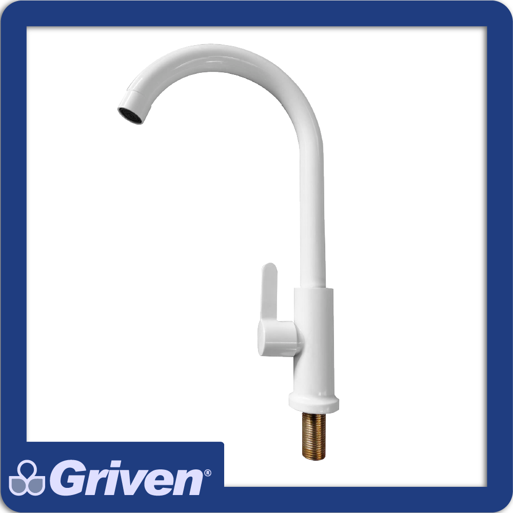 Grifo individual para fregadero cuello alto acero inxidable acabado blanco mate