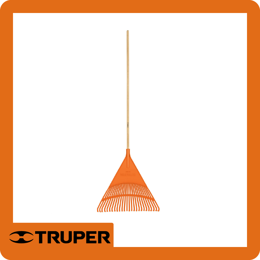 Escoba plastica rigida para jardin, 26 dientes mango de 48 pulgadas