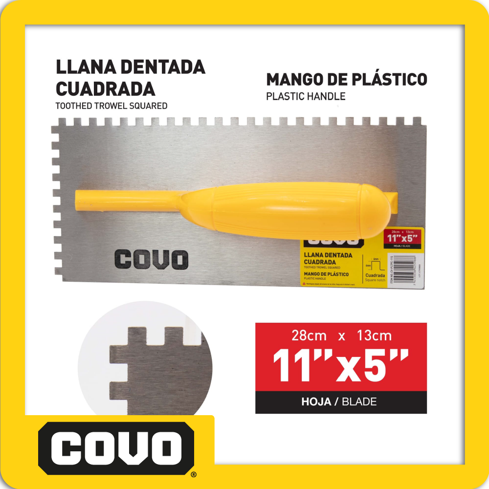 [CV-PLTPC-11S] Llana dentada cuadrada 11´´x5´´ mango plastico