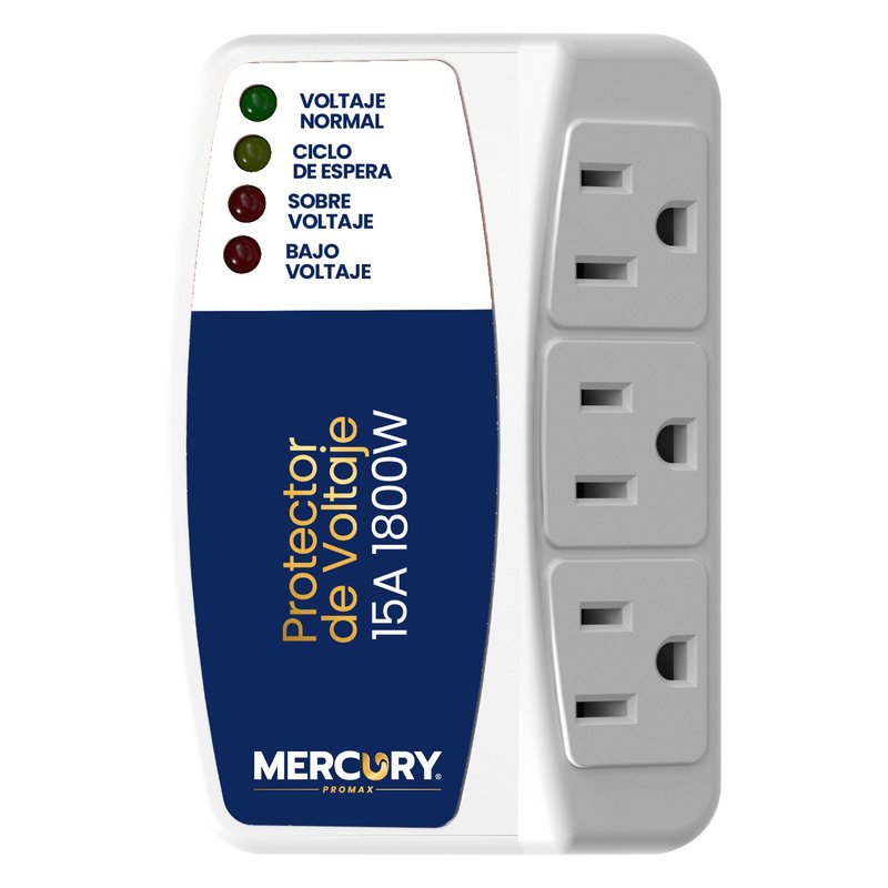 Protector de voltaje 15a 1800w 120v ac x3 salidas mercury