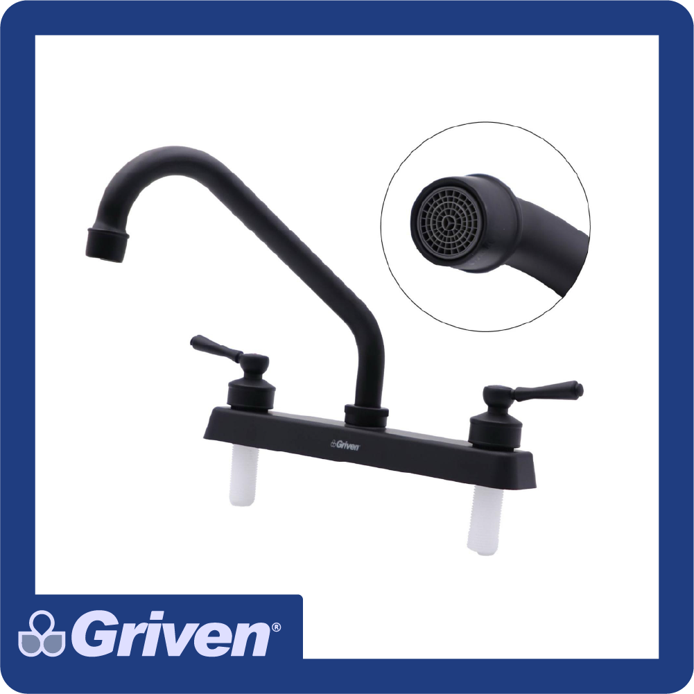Griferia p/lavaplatos ABS cuello alto 8" negra 1/4" cierre