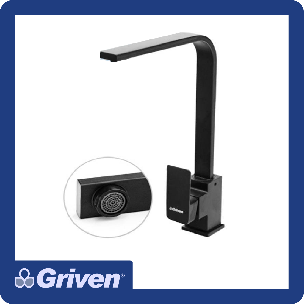 Griferia p/lavaplatos monocontrol cuadrado acero inox. acabado negro mate