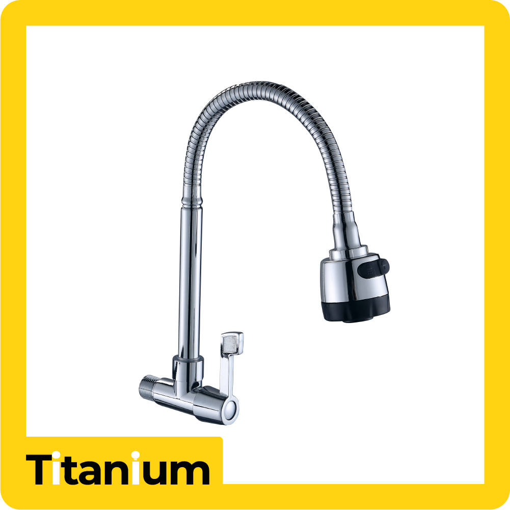 Llave lavaplatos titanium pared flexible cromada manija/palaca