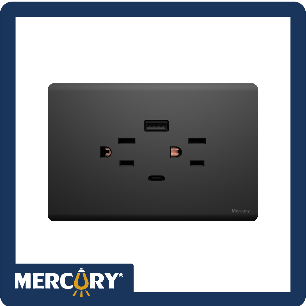 Toma doble + usb + tipo c carga rapida 3a mercury l/infinity black