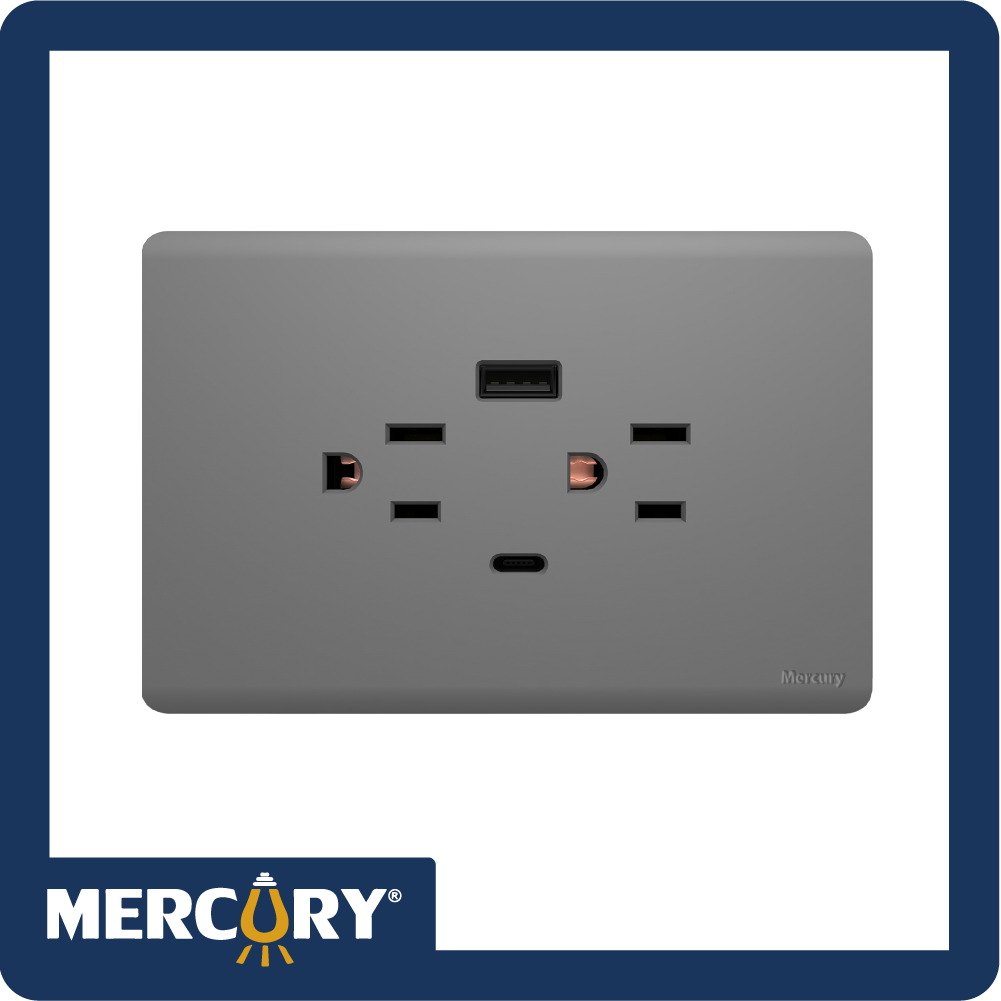 Toma doble + usb + tipo c carga rapida 3a mercury l/infinity silver