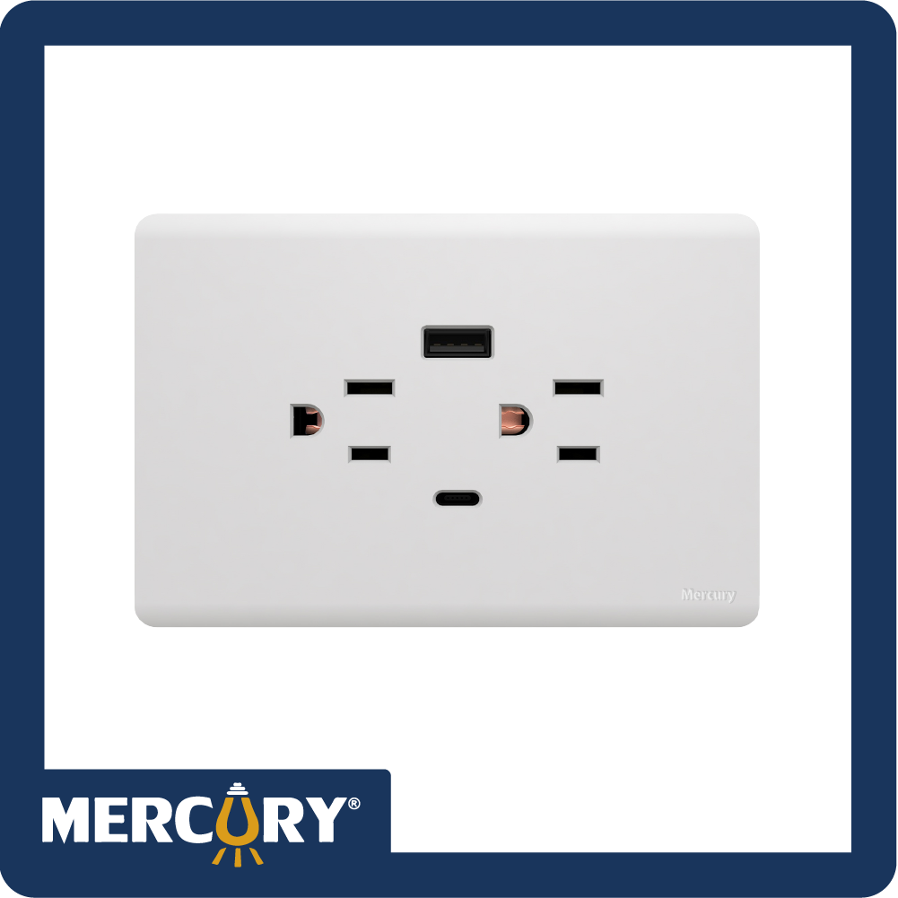 [ETI294] Toma doble + usb + tipo c carga rapida 3a mercury l/infinity white