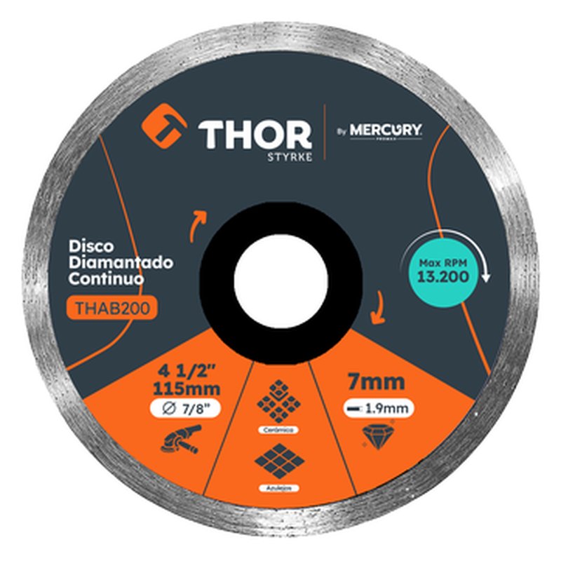 Disco diamantado continuo 4 1/2 x 7/8" thor