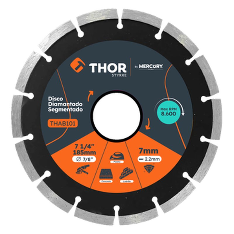 Disco diamantado segmentado 7" x 7/8" thor
