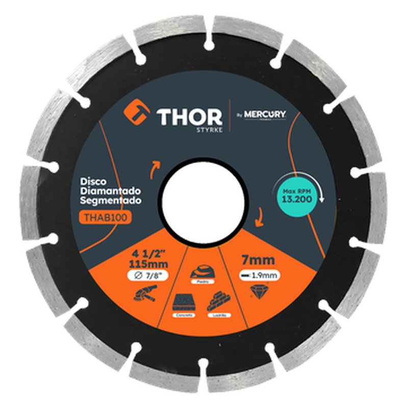 Disco diamantado segmentado 4 1/2" x 7/8" thor