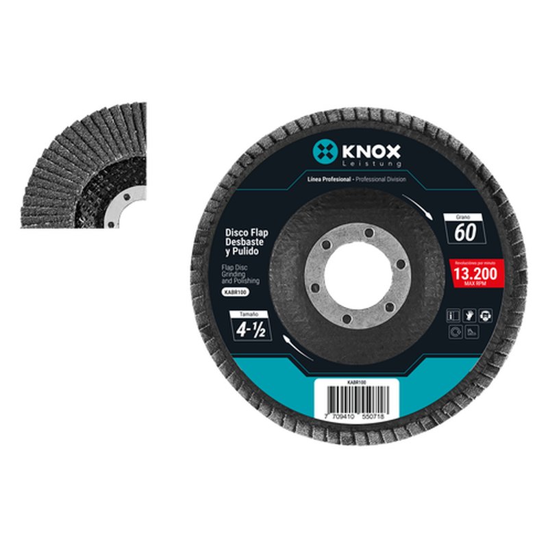 Disco flap grano 60 4-1/2" x 7/8" knox