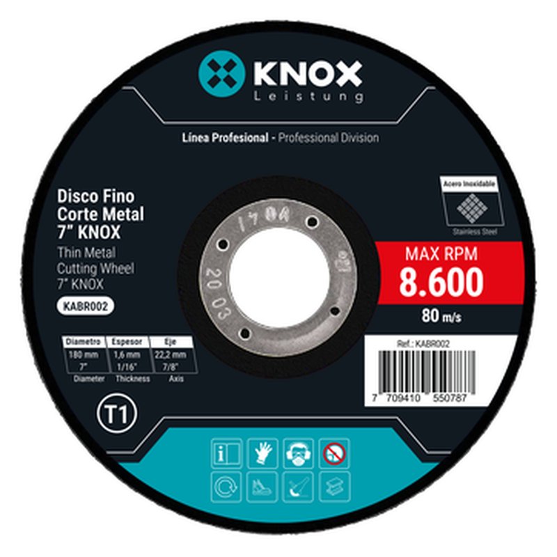 Disco fino corte metal-inox 7'' x 1,4mm x 7/8'' Knox