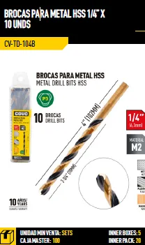 Brocas para metal hss 11/64" x 10 unidades