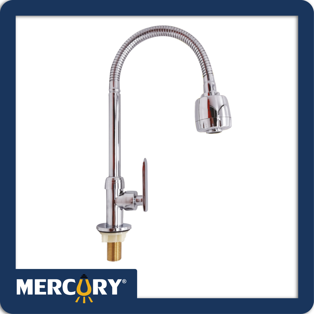 [VQALF012] Llave lavaplatos agua fria meson cuello flexible metalico cromo