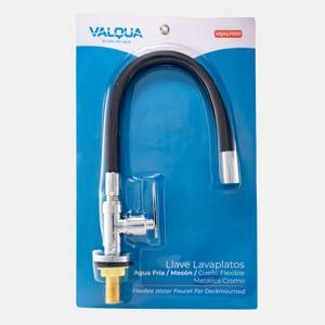 [VQALF003] Llave lavaplatos agua fria meson cuello flexible metalica cromo