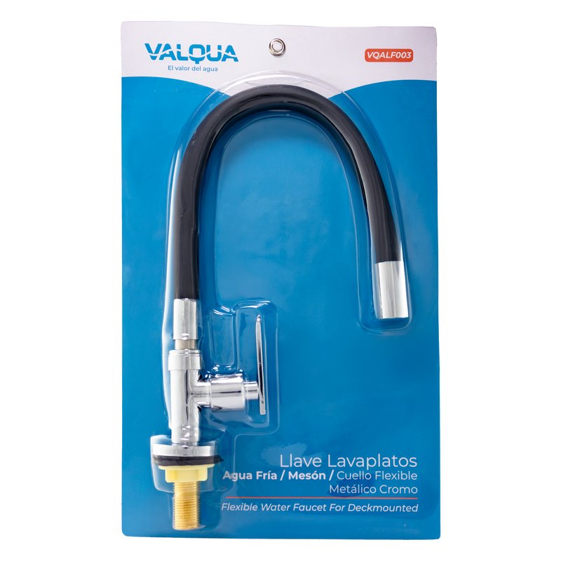[VQALF003] Llave lavaplatos agua fria meson cuello flexible metalica cromo