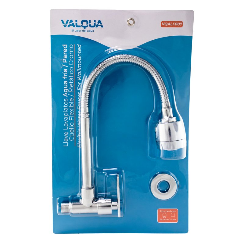 [VQALF007] Llave lavaplatos agua fria pared cuello metalico cromo