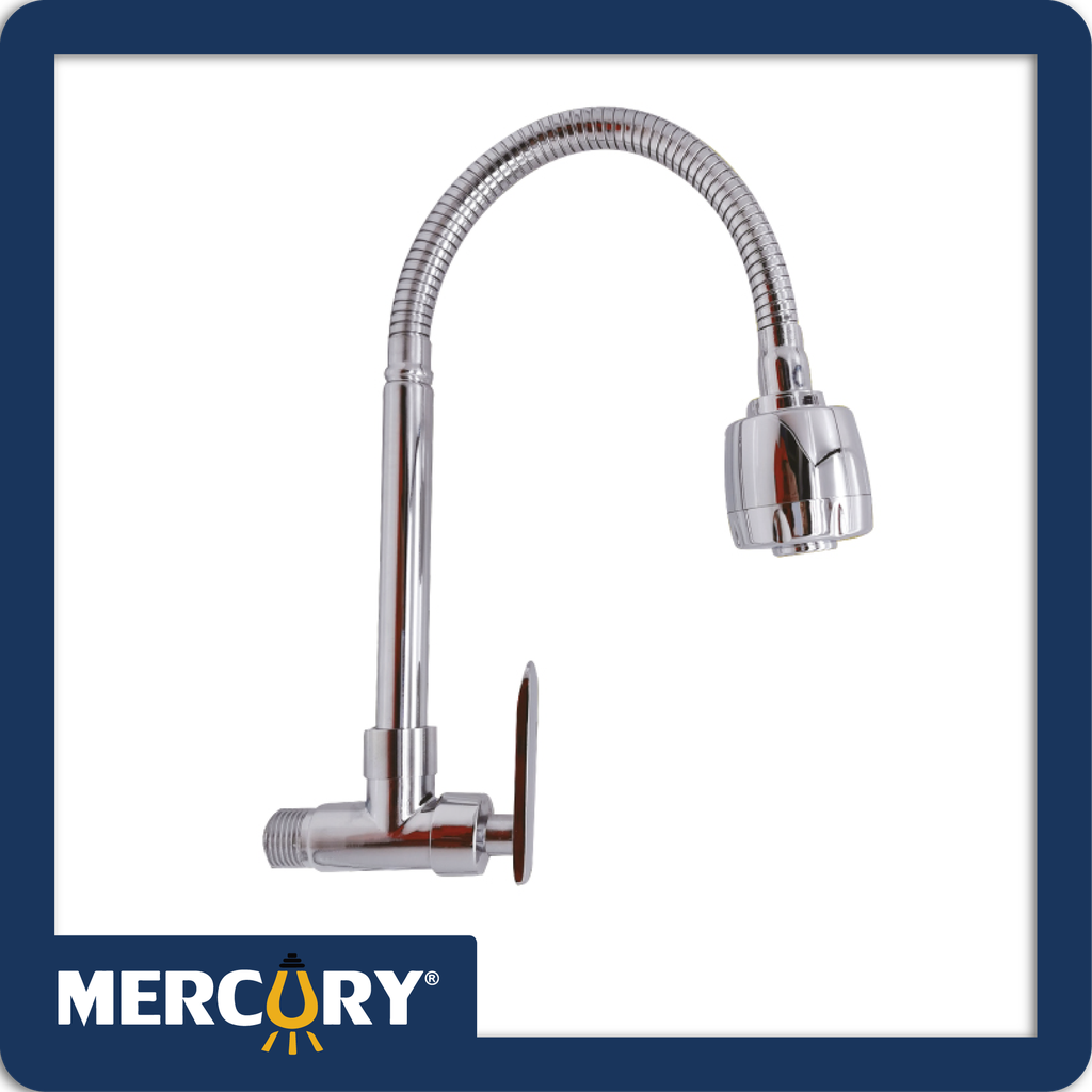 Llave lavaplatos agua fria pared cuello metalico cromo