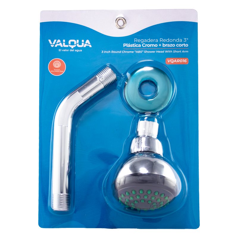 [VQAR016] Regadera redonda 3" plastica cromo + brazo corto