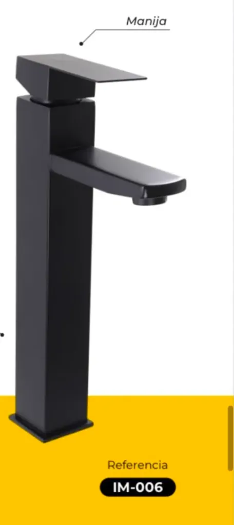 Llave lavamanos alta monocontrol cuadrada negra