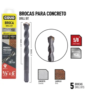 Brocas para concreto 5/8" x 6" 5 piezas